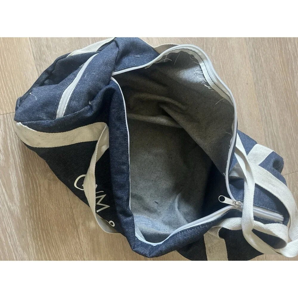 Gym And  Juice  Denim Gym Duffle Bag Zipper  Workout Shoulder Tote
